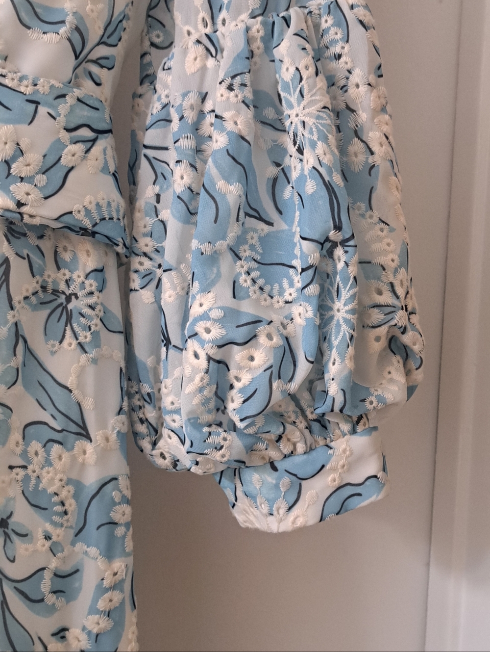 Badgley Mischka Blue&White Floral Eyelet Hi Low Maxi Dress . Sz6 LNWOT - Picture 4 of 12